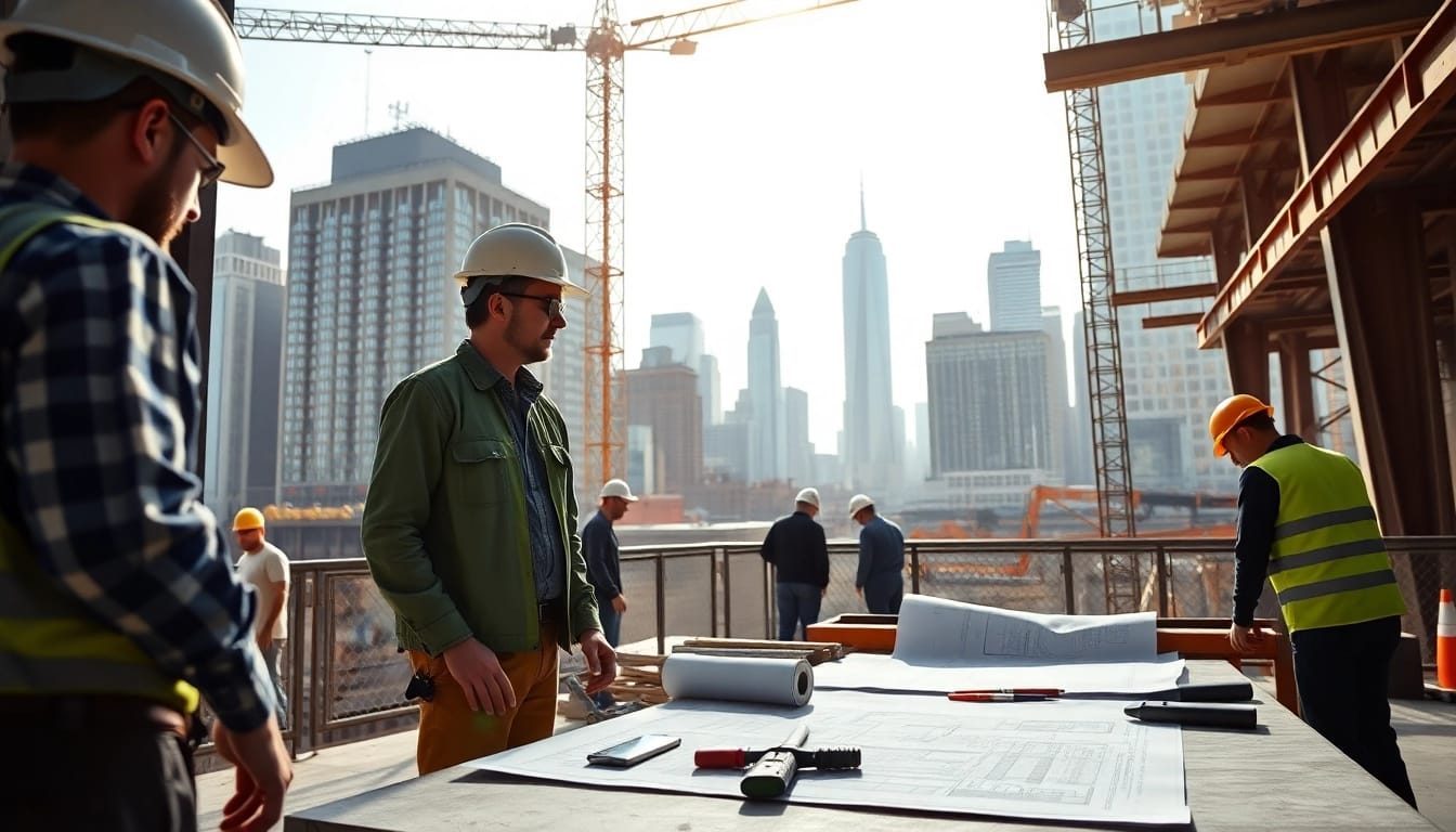 Showcase of a Manhattan Commercial General Contractor managing construction workers at a vibrant Manhattan site.