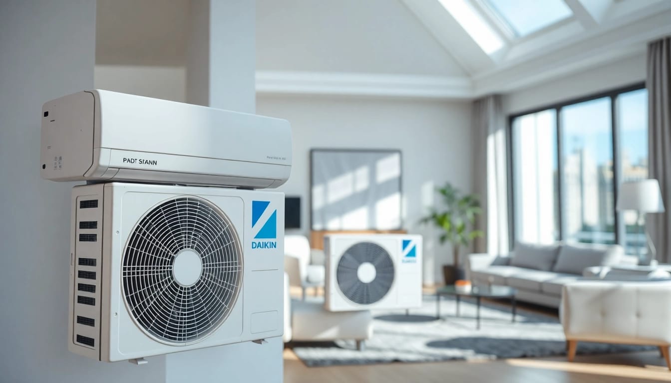 Efficient Daikin mini split AC units showcased in an elegant living room setting.