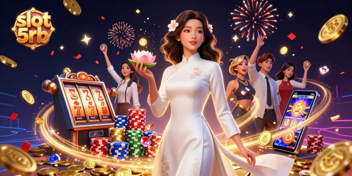 Experience the thrill of slot 5rb with vibrant visuals featuring luck and excitement in a digital casino scene.