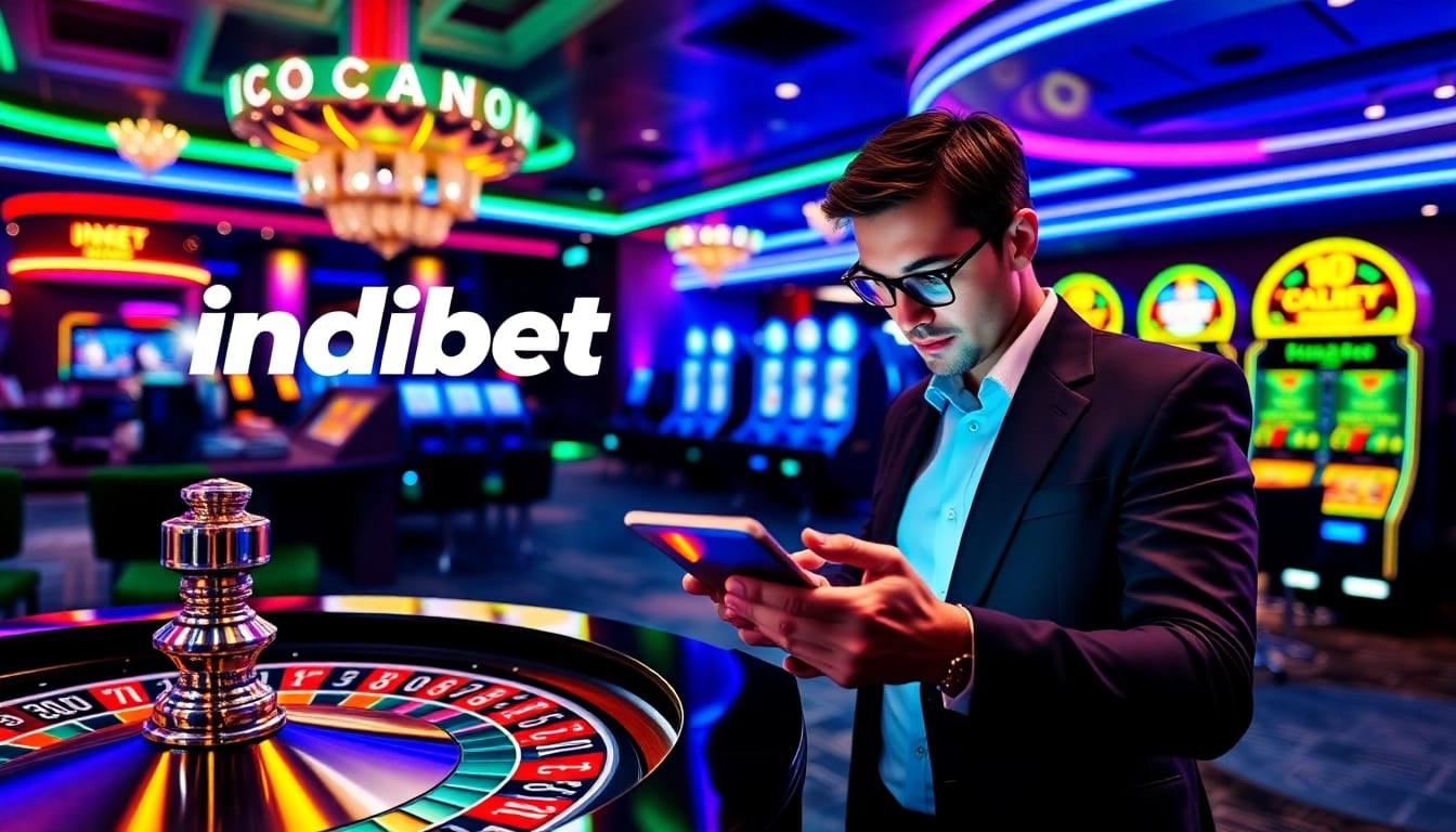 Experience seamless indibet casino login with a vibrant digital betting interface amidst casino excitement.