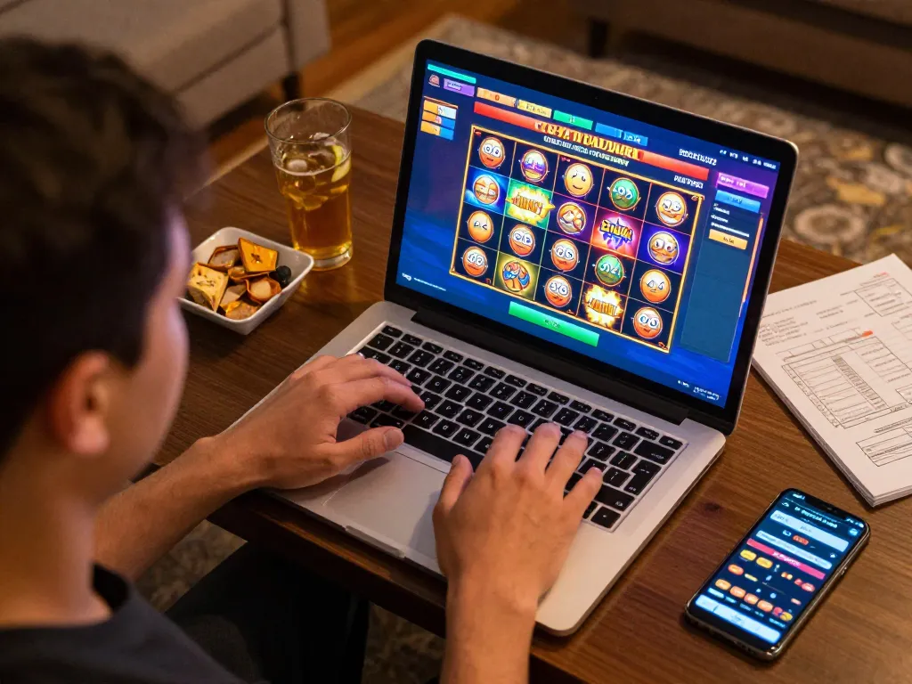 Engaged player enjoying a winning moment on a slot server thailand, showcasing an exciting online gaming experience