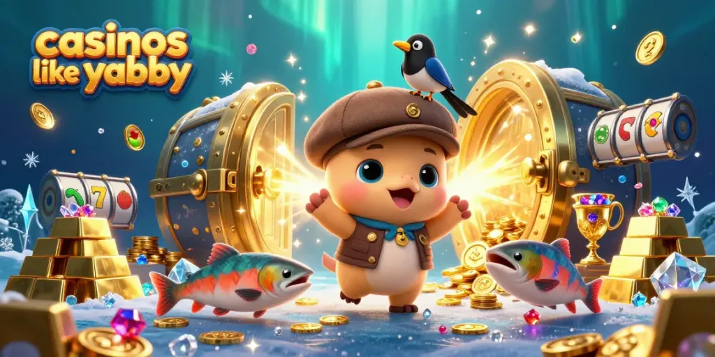 Experience casinos like yabby with fun characters and vibrant casino elements, depicted in a colorful underwater scene.