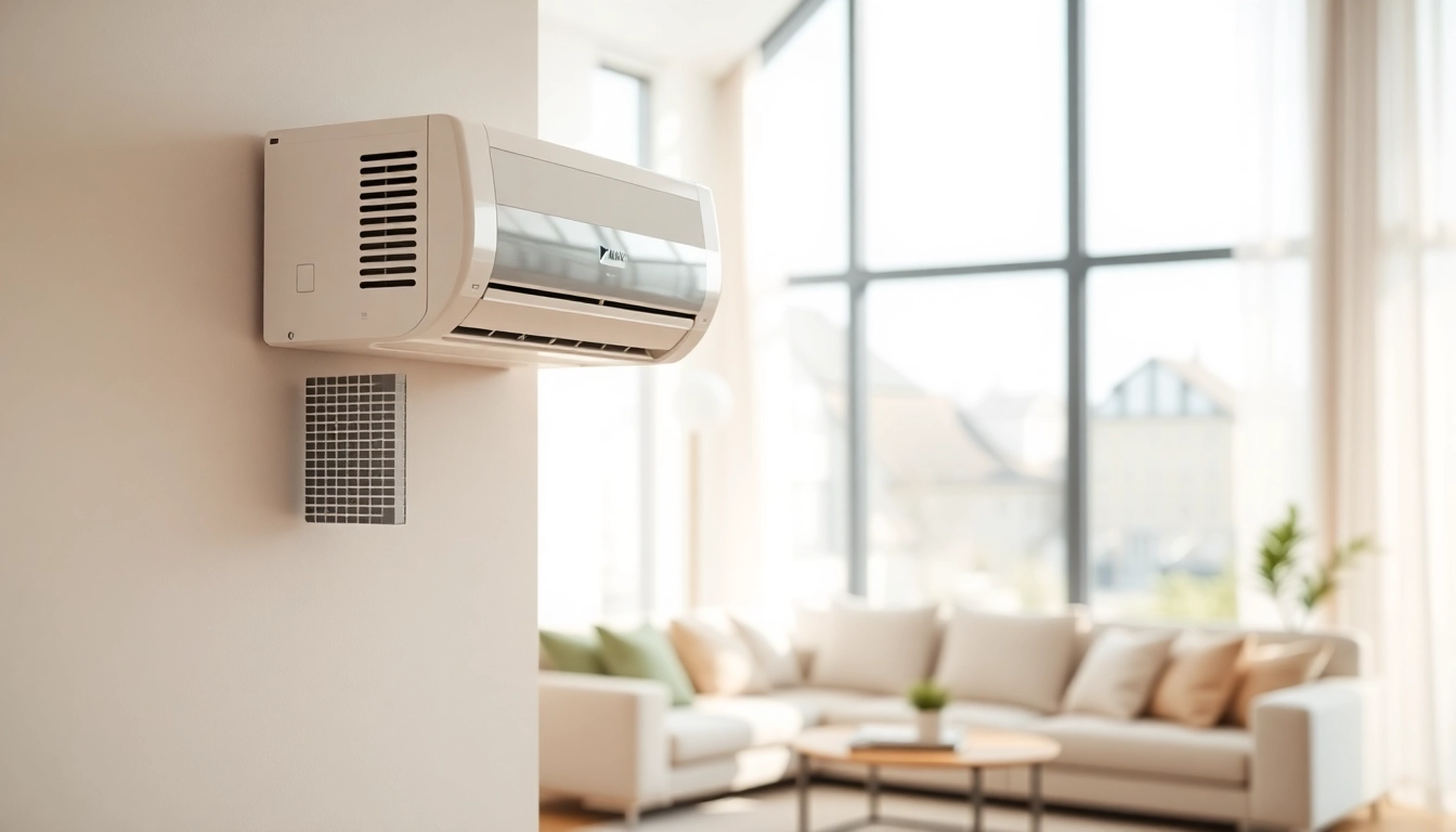 Install a Daikin mini split AC unit in a bright, modern living room for efficient climate control.
