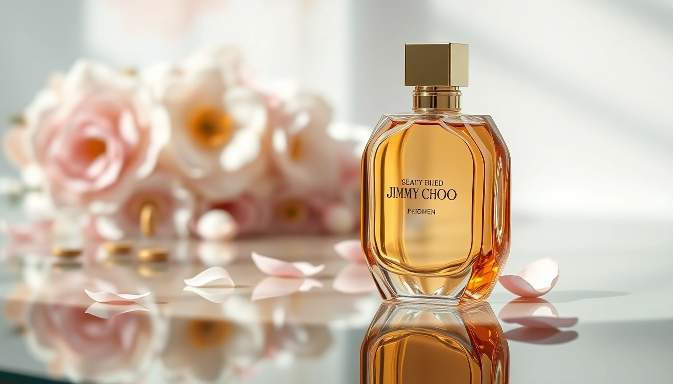 Admire the exquisite Jimmy Choo perfume for women showcased elegantly with floral accents.