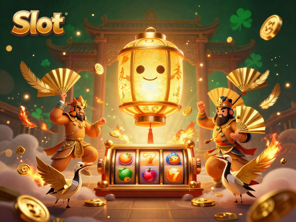 Spin the Slot reels amid a vibrant casino scene with glowing lanterns and dynamic golden symbols.