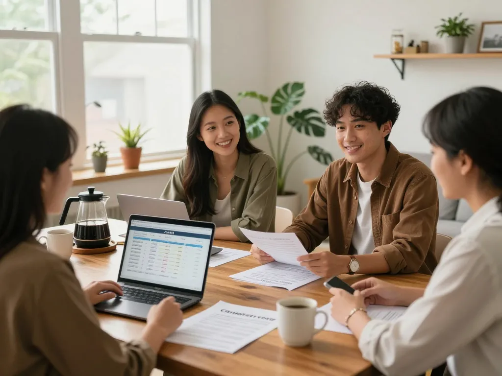 Cash home buyers discussing offers in a welcoming office setting fostering trust and efficiency.