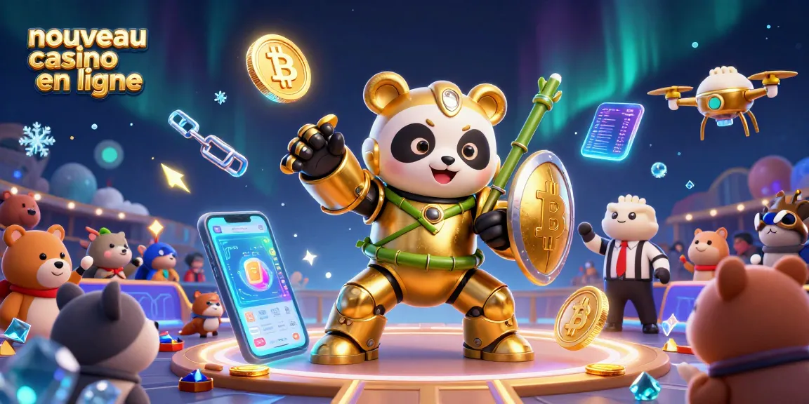 Découvrez le nouveau casino en ligne avec un panda doré en armure, pilotant un robot dans une animation vivante.