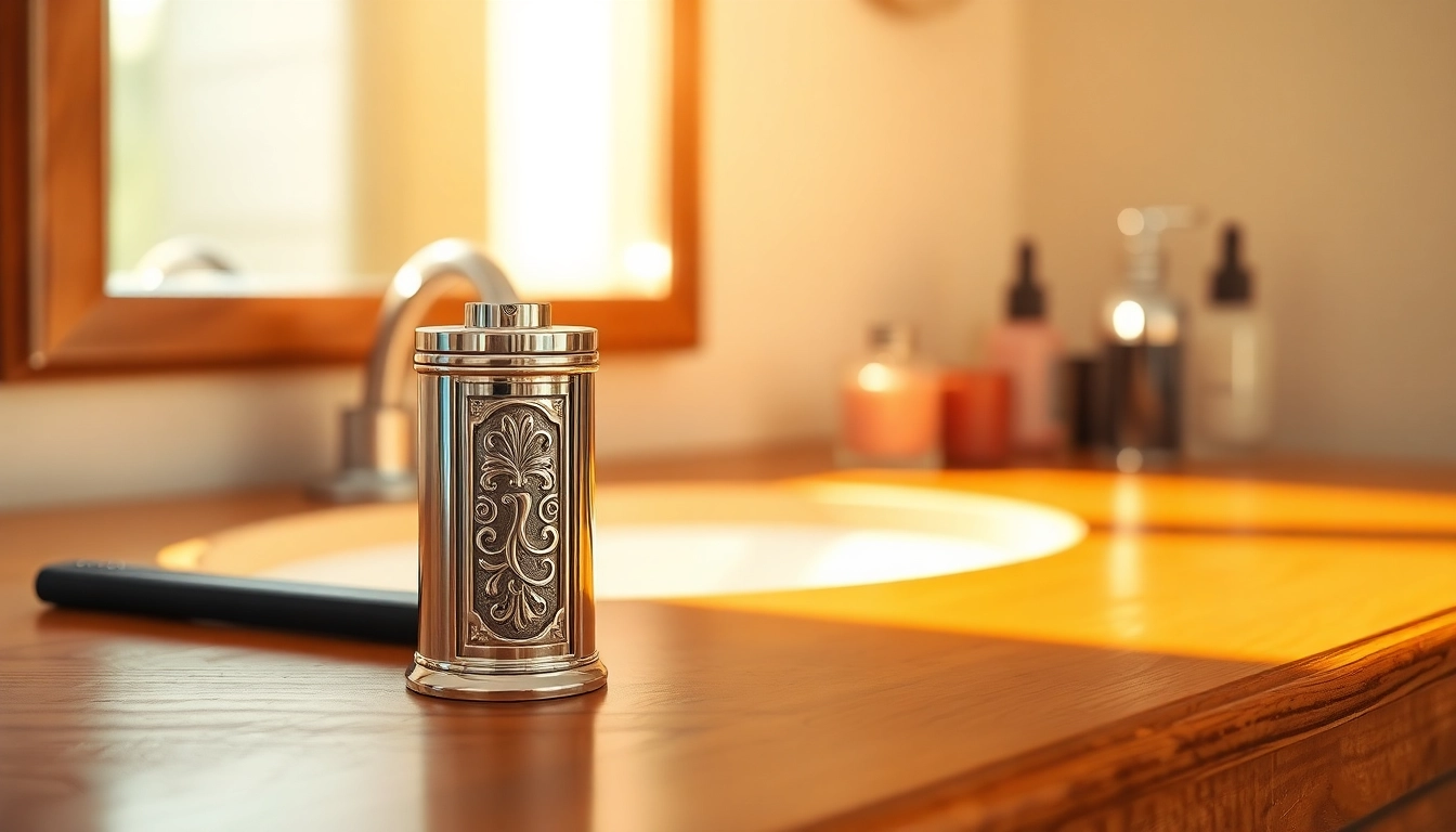 Sharpen your precision with a sleek cosmetic pencil sharpener on a beautiful vanity.