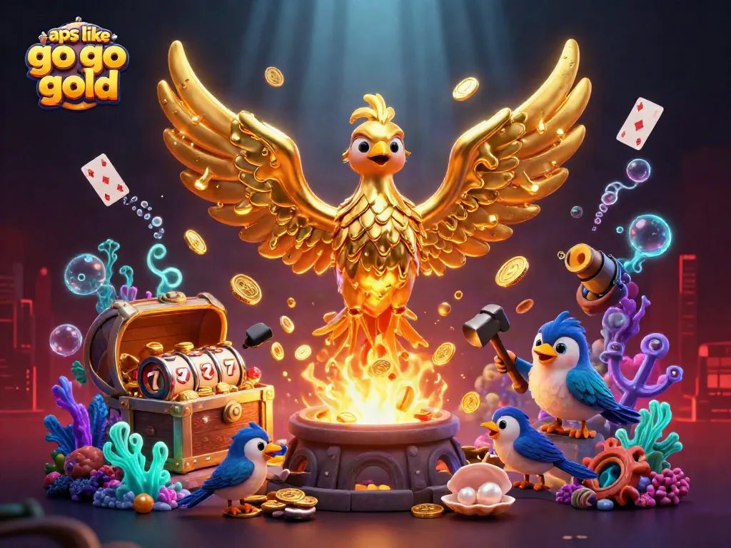 Play thrilling games like Go Go Gold in ultra-detailed 3D illustrations showcasing vibrant casino elements.