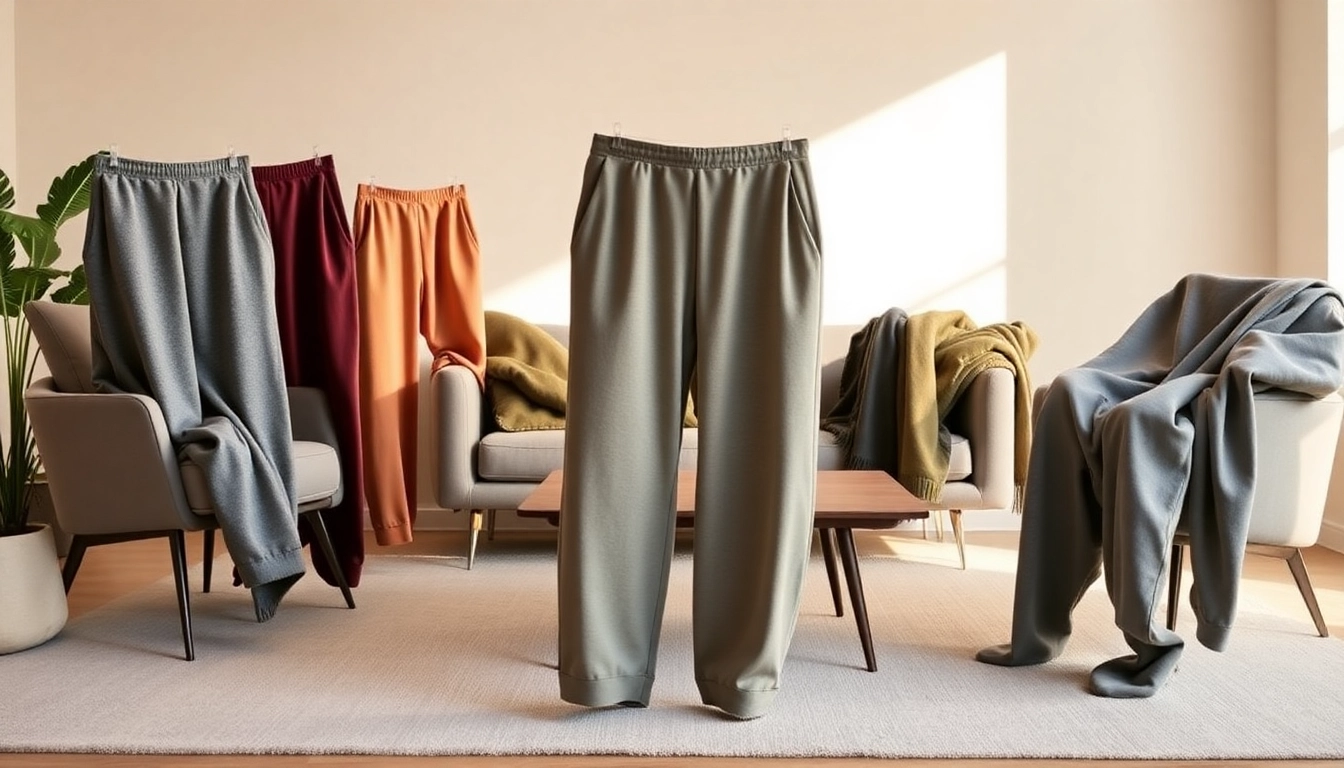 Model wearing comfortable oversized sweatpants while lounging in a stylish setting.
