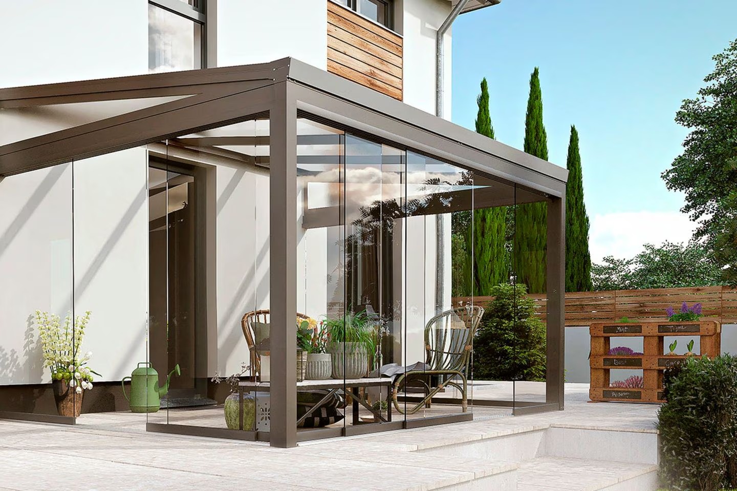 Glasdach fuer Carport stilvoll und funktional – ADA-Wintergarten Konzepte