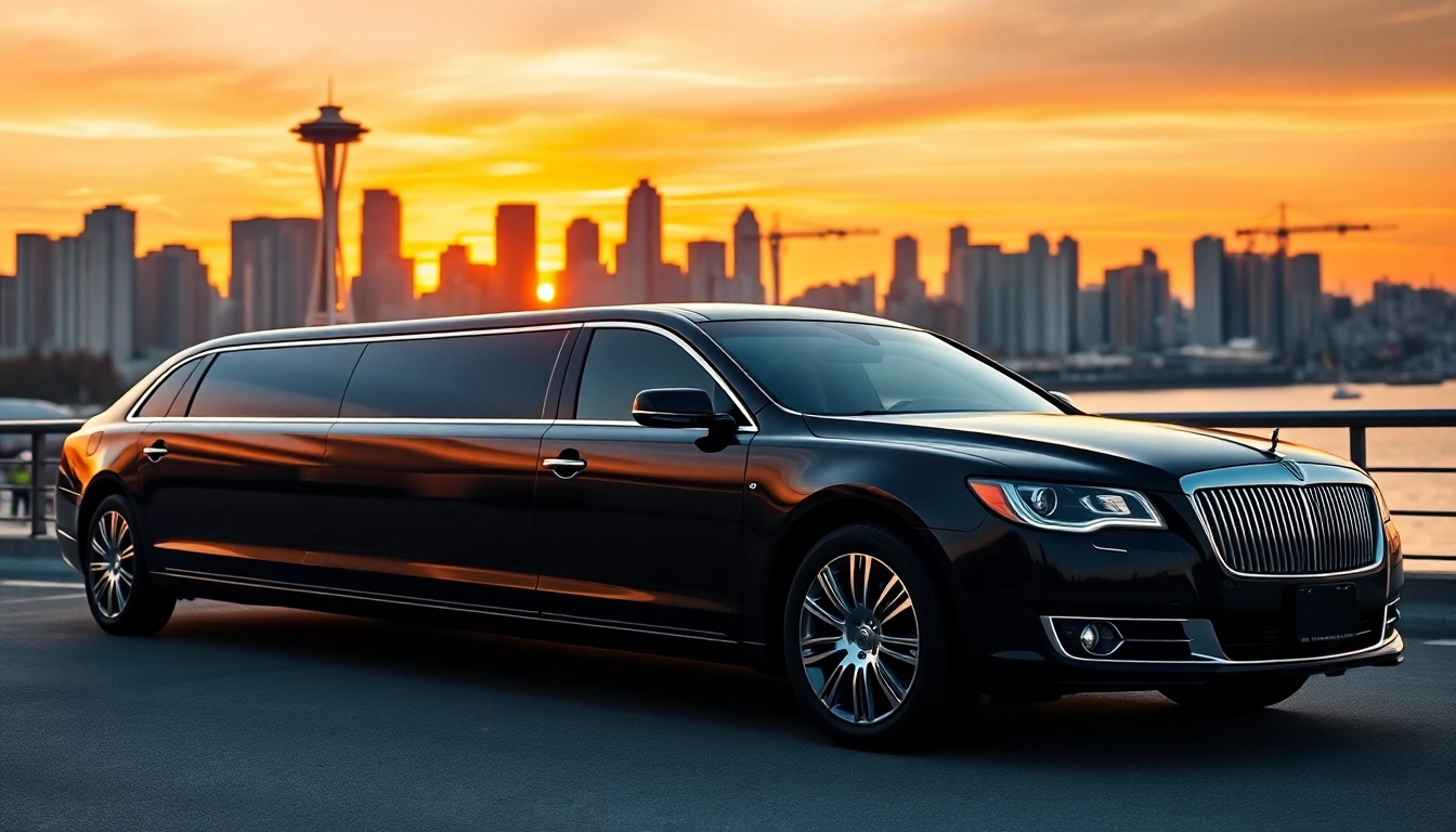 Experience luxury with a vancouver to seattle limo against Seattle skyline.