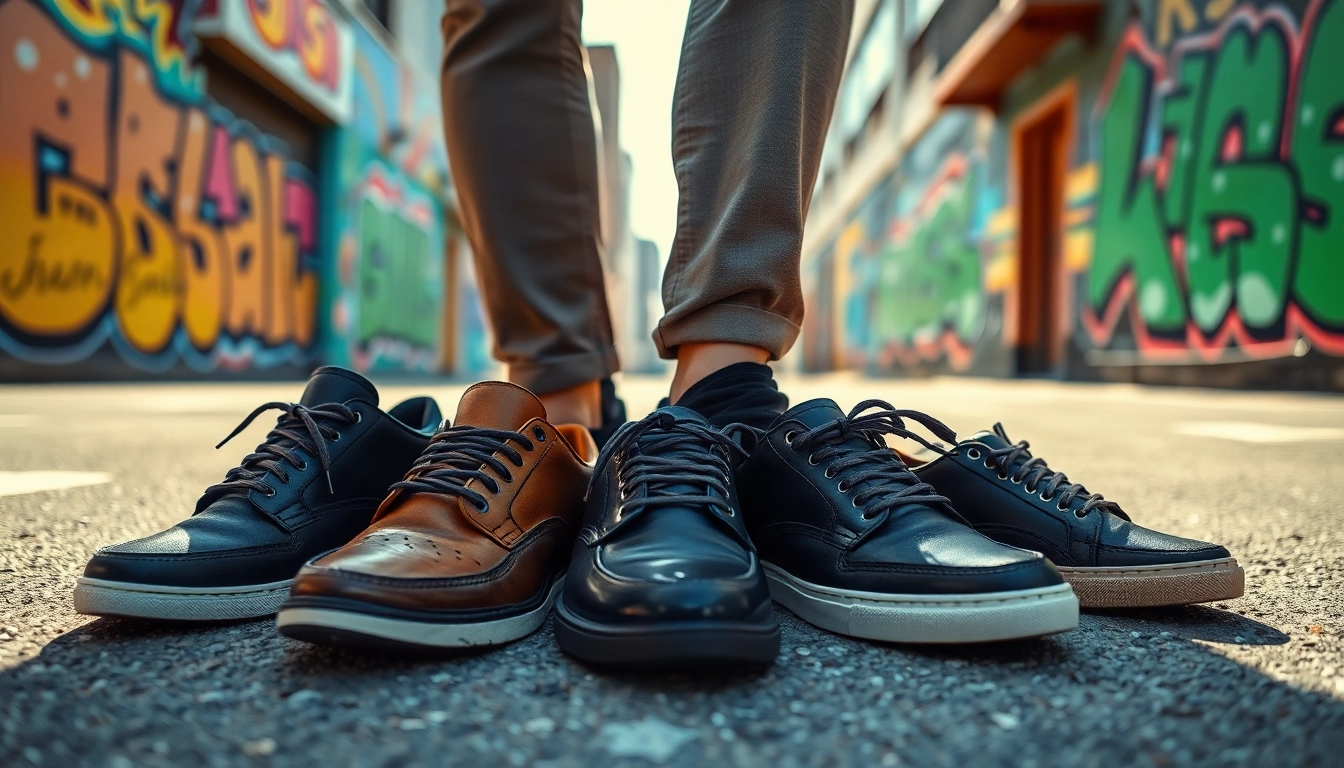 Vistiendo zapatillas casual hombre en un ambiente urbano lleno de arte callejero, llenando de estilo la escena.
