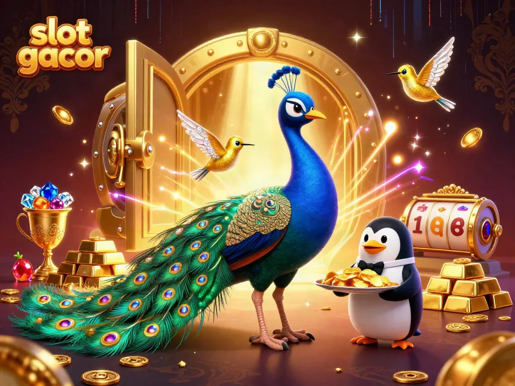 Play slot gacor with vibrant gems and a festive 3D casino backdrop.