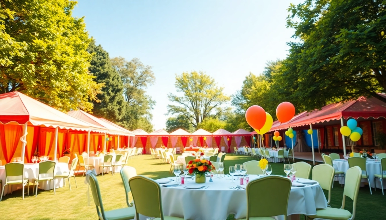 Enjoy a lively outdoor event showcasing Party Rentals Near Me with vibrant decorations and setups.
