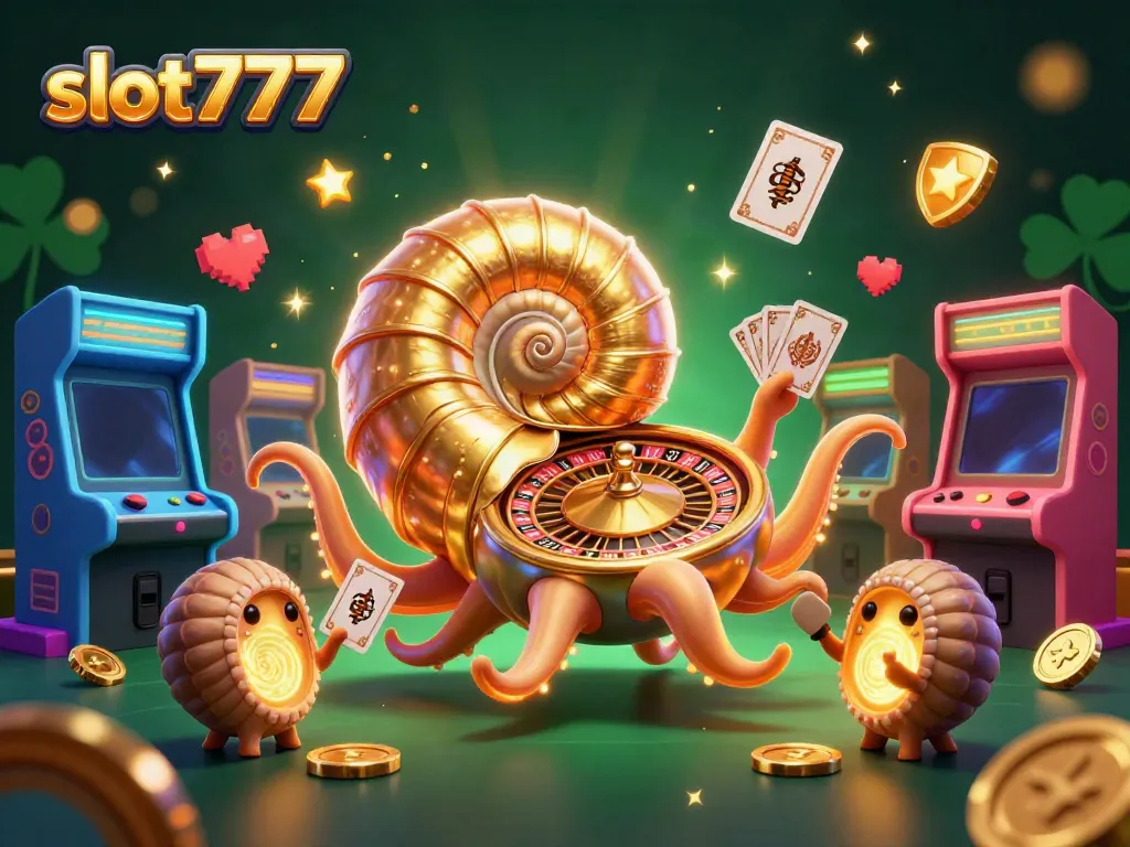 Mencoba slot777 untuk memenangkan jackpot dengan karakter kartun laut dalam di latar kasino yang bersinar.
