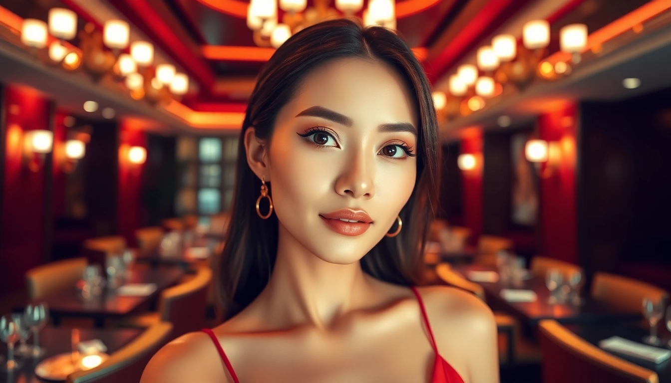 Singapore escort exuding elegance in a luxurious lounge setting, highlighting premium experiences.
