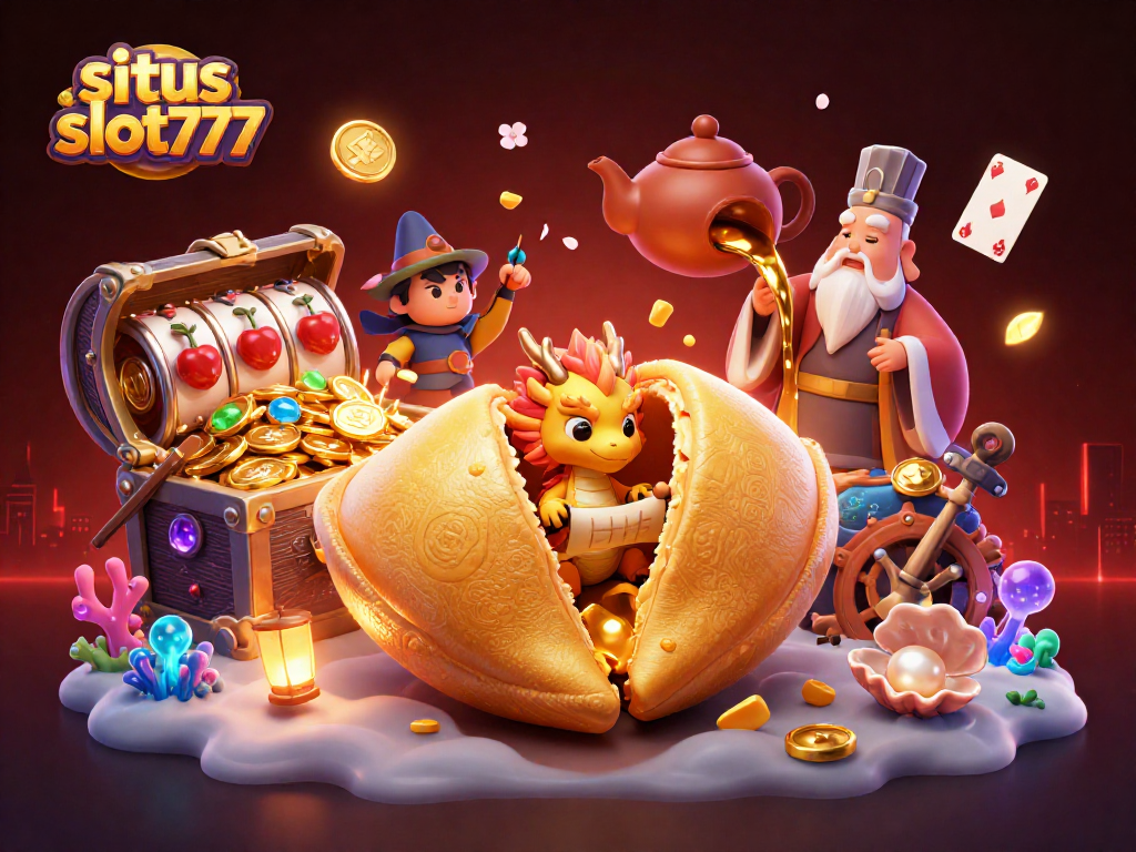 Experience winning luck at situs slot777 with a vibrant casino scene featuring gold-filled treasures.