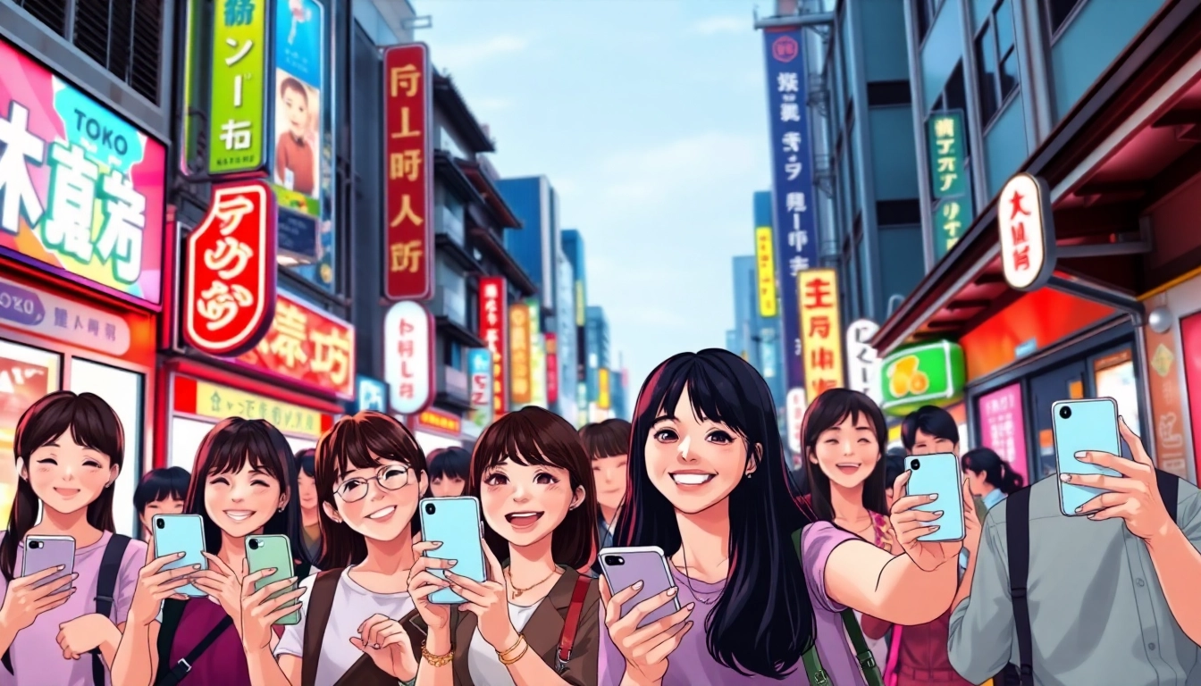 instagram 日本人フォロワー 購入のために賑やかな東京の街で楽しむ若者たち