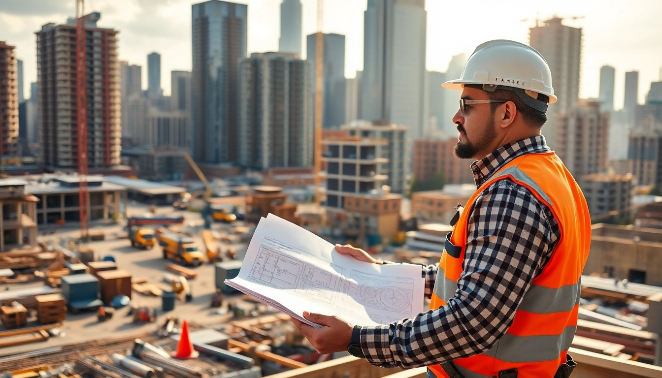 Manhattan Commercial General Contractor supervising a construction project with detailed plans.