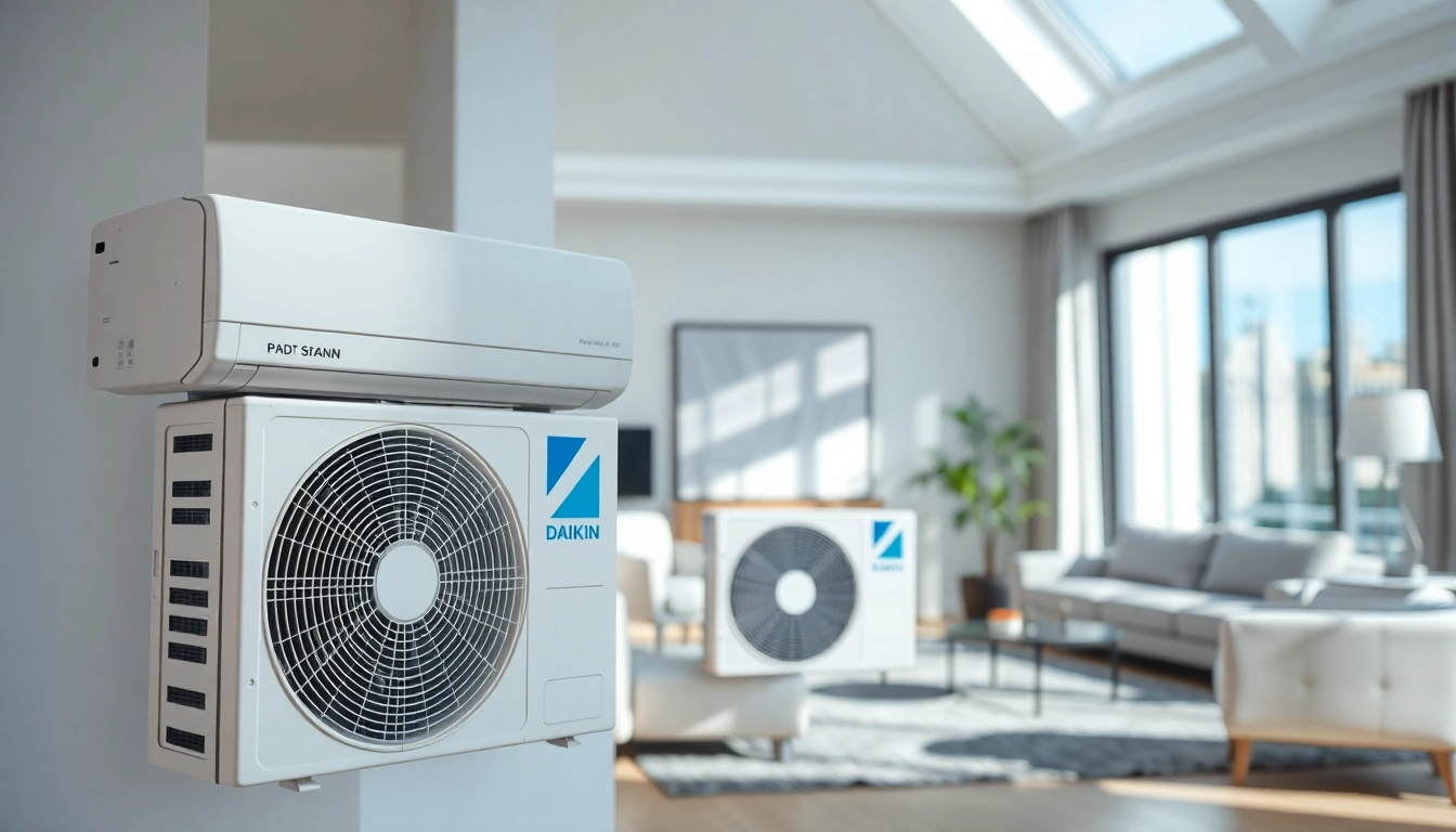 Efficient Daikin mini split AC units showcased in an elegant living room setting.