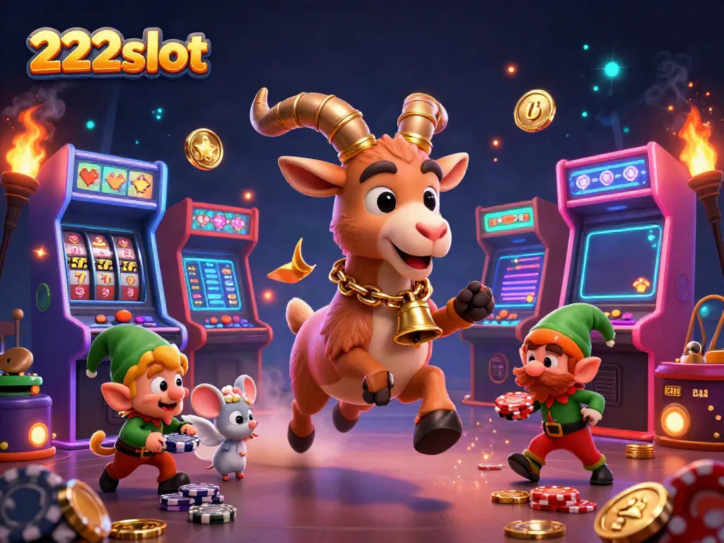 Mainkan slot mesin 222slot dengan karakter menarik dalam kasino digital yang meriah dan penuh warna.
