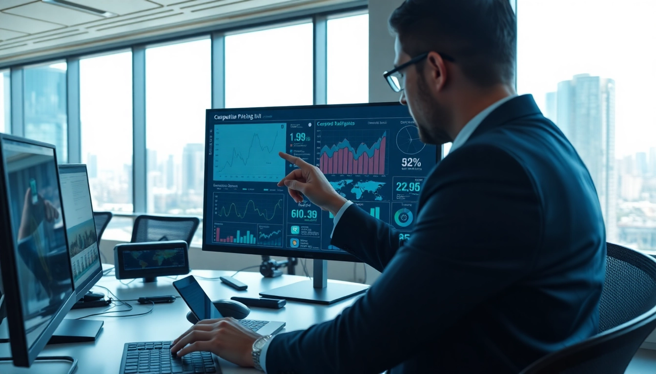 Analyze competitor pricing with a financial analyst examining graphs and charts