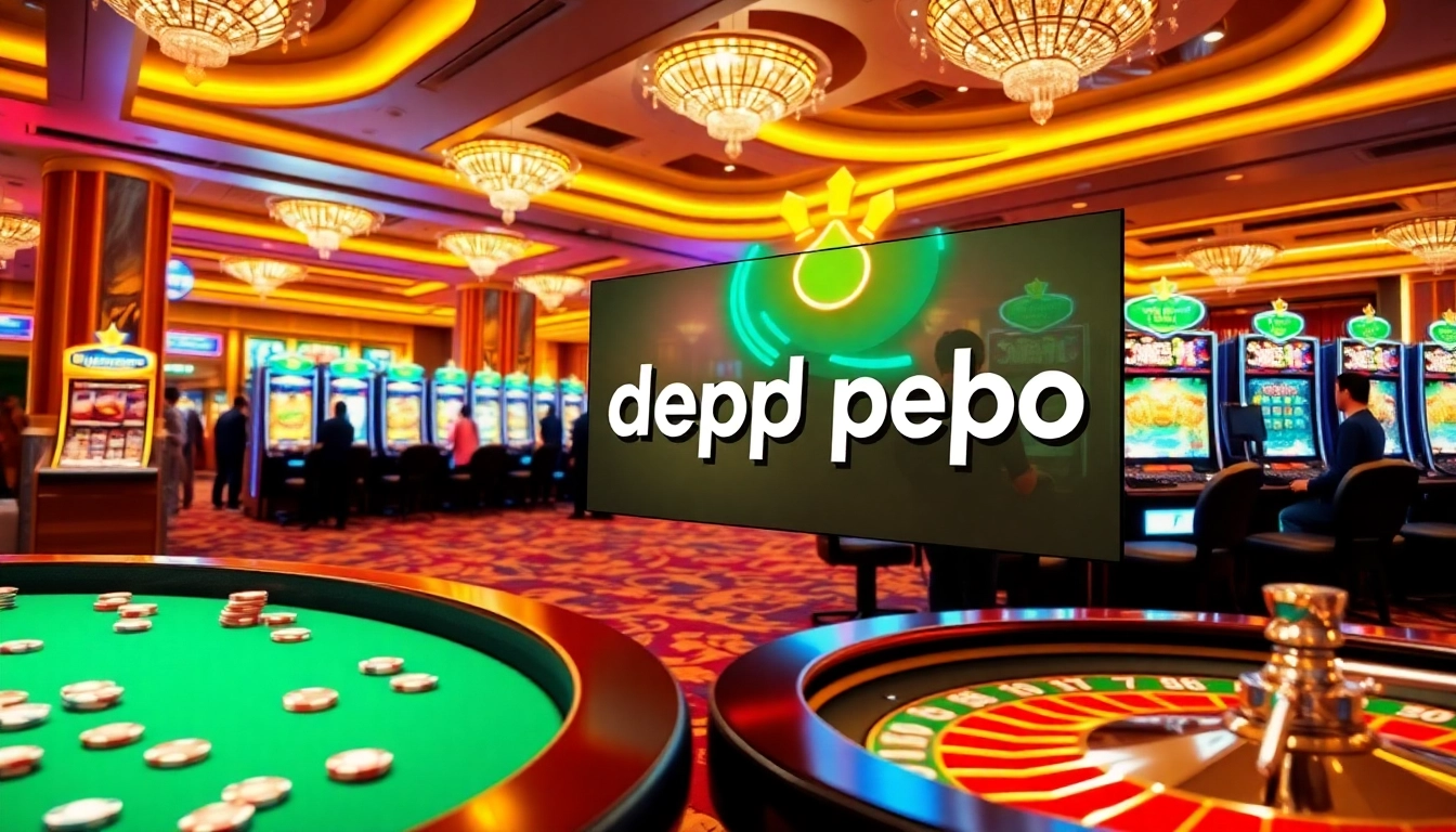 Pemain menikmati permainan seru di mesin slot depo pulsa dalam suasana kasino mewah.