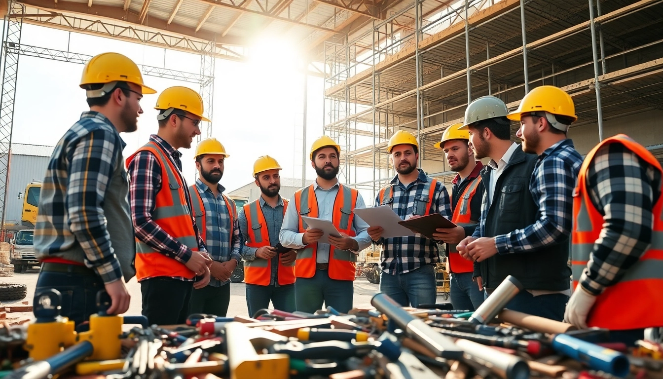 Hands-on training in construction apprenticeship with diverse workers utilizing tools and equipment.