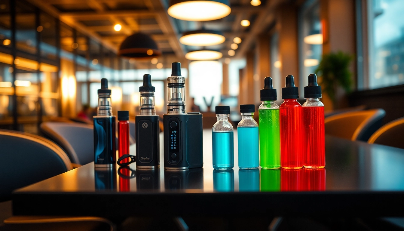 Experience flavorful vape liquids and devices displayed elegantly on a modern table.