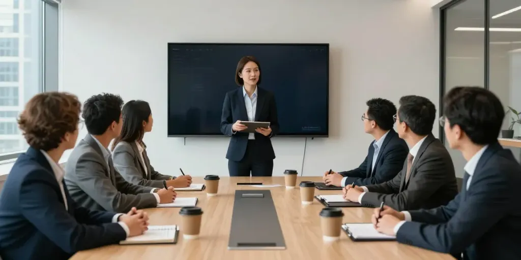 PedroVazPaulo Executive Coaching session with executives collaborating in a modern office environment.