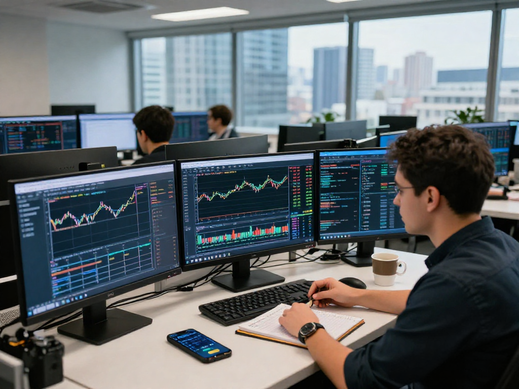 使用MetaTrader 5进行市场分析的交易者，展示多种金融工具与策略。
