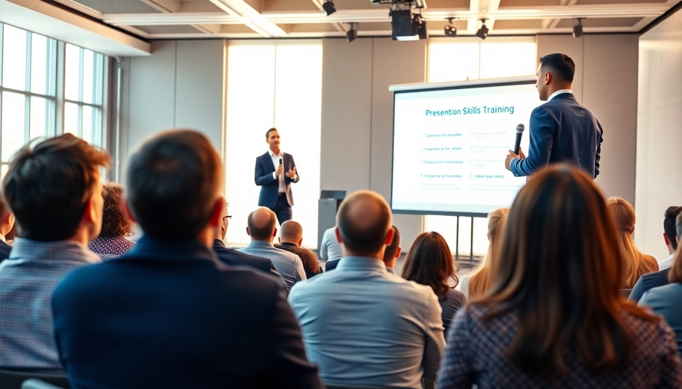 Engaged audience participating in a Presentation Skills Training session led by an experienced presenter.
