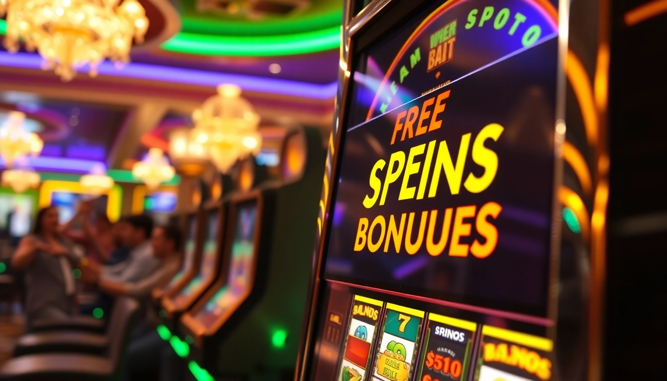 Celebrate big wins with exciting free spins bonuses displayed on a lively casino slot machine.