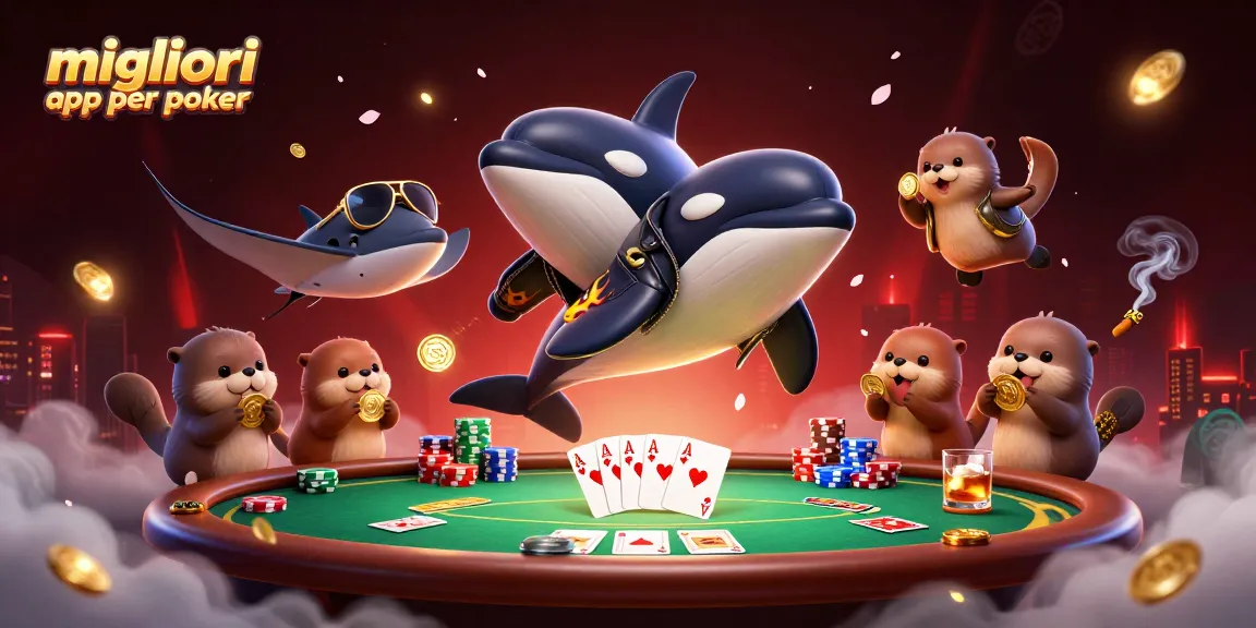 Migliori app per poker: divertiti con avvincenti tornei e vincite in questa illustrazione vibrante.