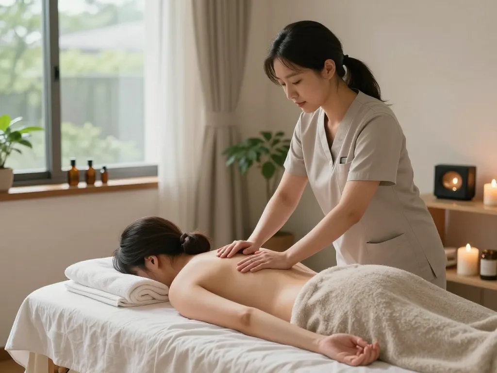 A soothing 서울출장마사지 experience with a professional therapist in a serene home setting.