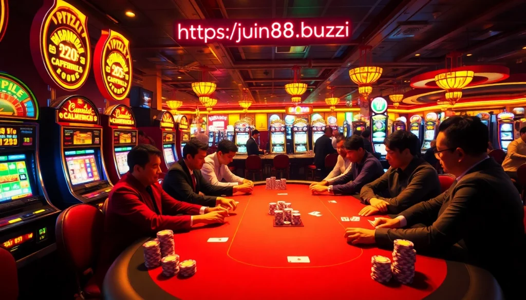 Experience the thrill of gambling at https://jun88.buzz/ with vibrant poker games, colorful chips, and lively casino atmosphere.