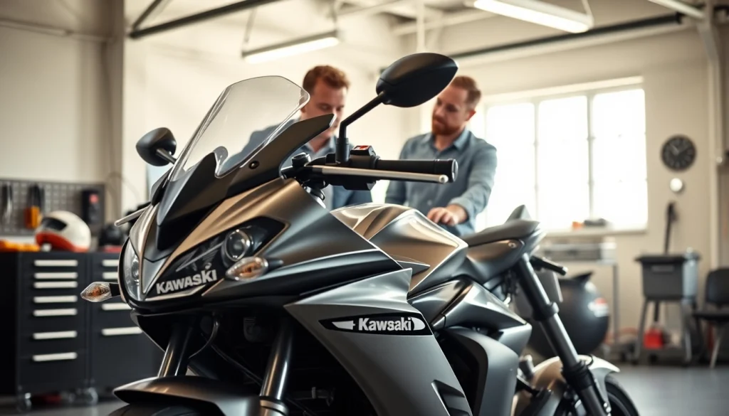 Motorrad bewerten kostenlos: Professionelle Bewertung eines Motorrads in einer modernen Garage.