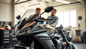 Motorrad bewerten kostenlos: Professionelle Bewertung eines Motorrads in einer modernen Garage.