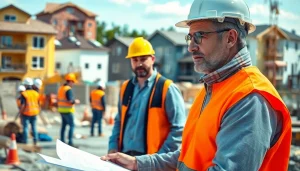 New Jersey General Contractor overseeing construction project with diverse buildings in background.