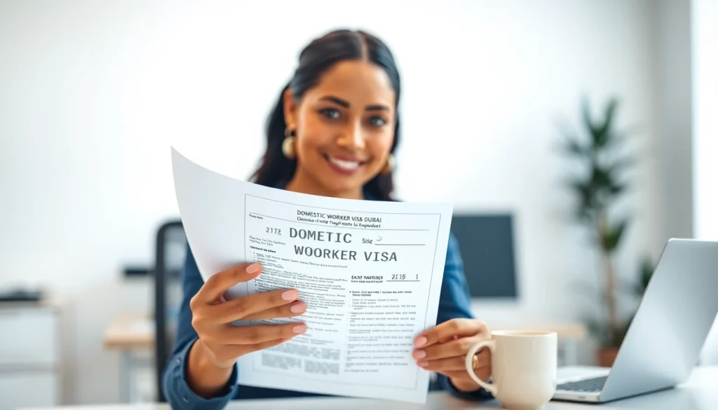 Applying for Domestic Worker Visa Dubai with confident female worker in modern office.