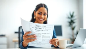 Applying for Domestic Worker Visa Dubai with confident female worker in modern office.