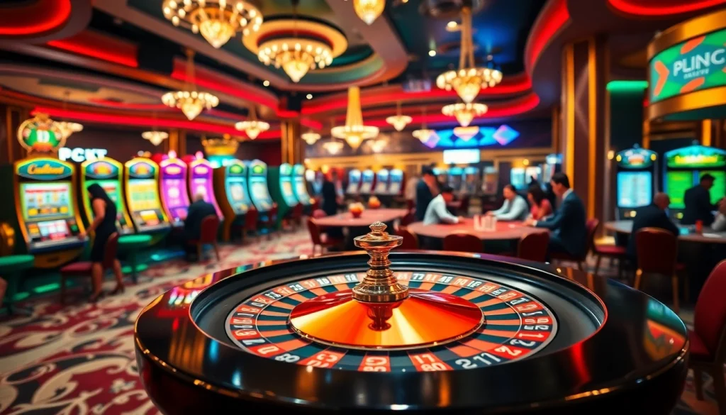 KJC casino scene capturing a thrilling roulette game with players and colorful chips.