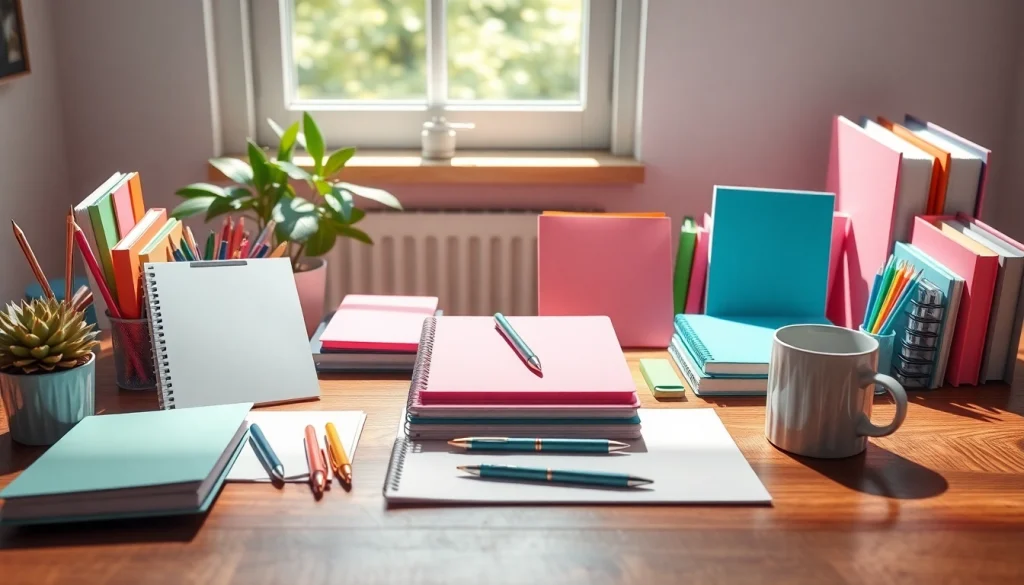 Explore vibrant stationery online uk products elegantly arranged on a professional workspace.