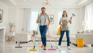 Efficient cleaning service team revitalizing a client's living room for optimal freshness and cleanliness.