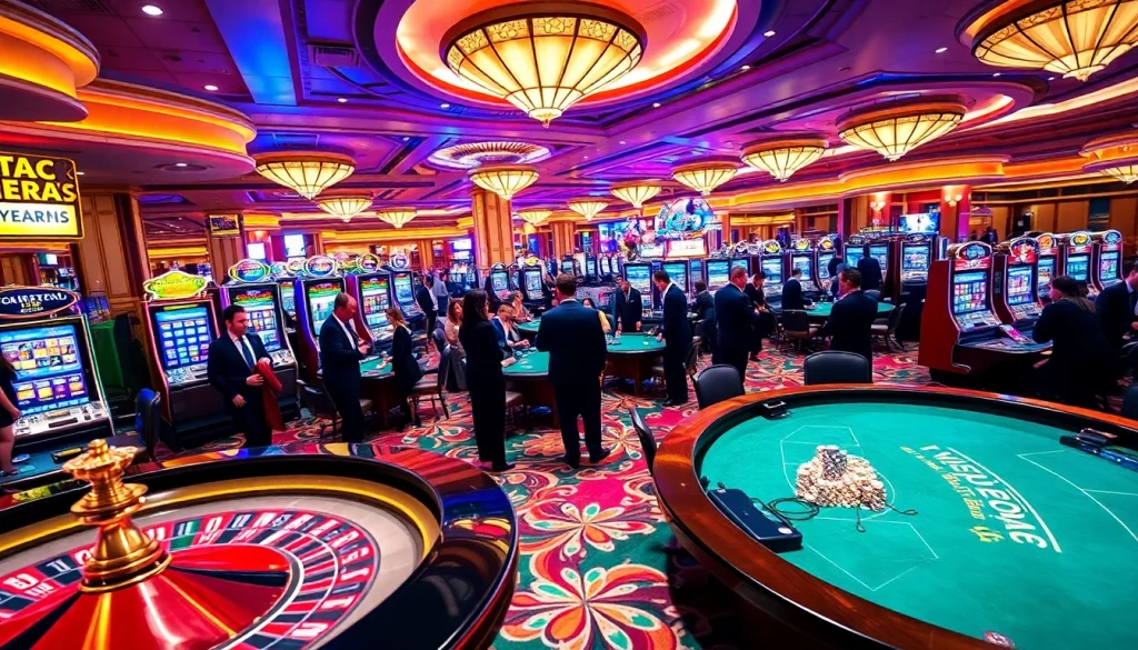 Casino gaming scene featuring KJC brand elements, showcasing vibrant tables and exciting players.