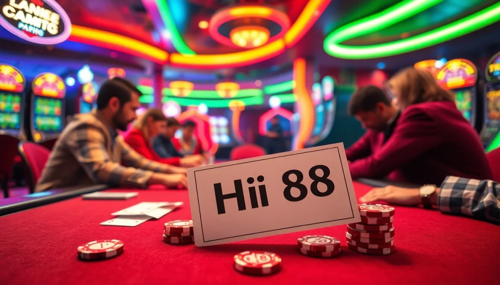 Experience the thrilling atmosphere at Hi88's poker table with chips and cards.