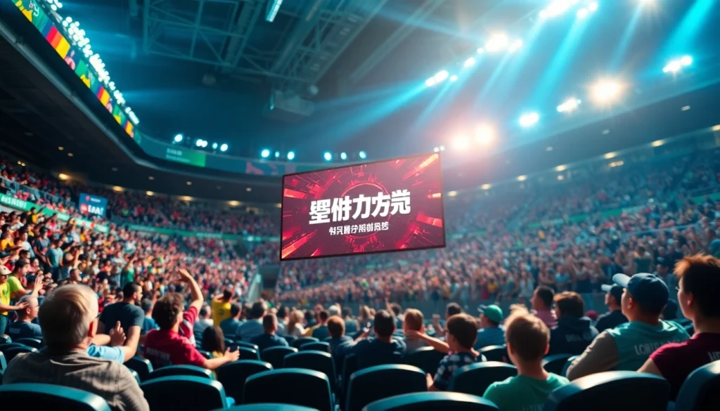 스포츠중계를 보여주는 생생한 경기 장면과 열광적인 관중들