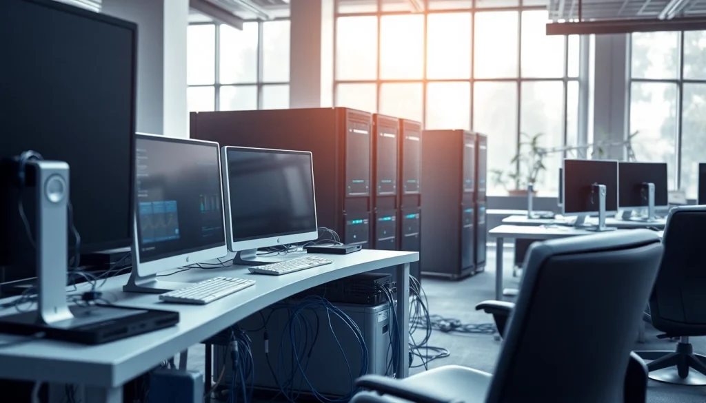 Showcasing virtualization Fredericksburg in a modern office, illustrating efficient server technology.