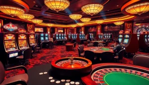 Exciting casino gaming atmosphere featuring KJC's advanced gambling solutions including poker, roulette, and modern slot machines.
